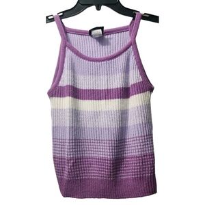 No‎ Boundaries Striped Tank Top Knit Sleeveless Purple White Casual Size S